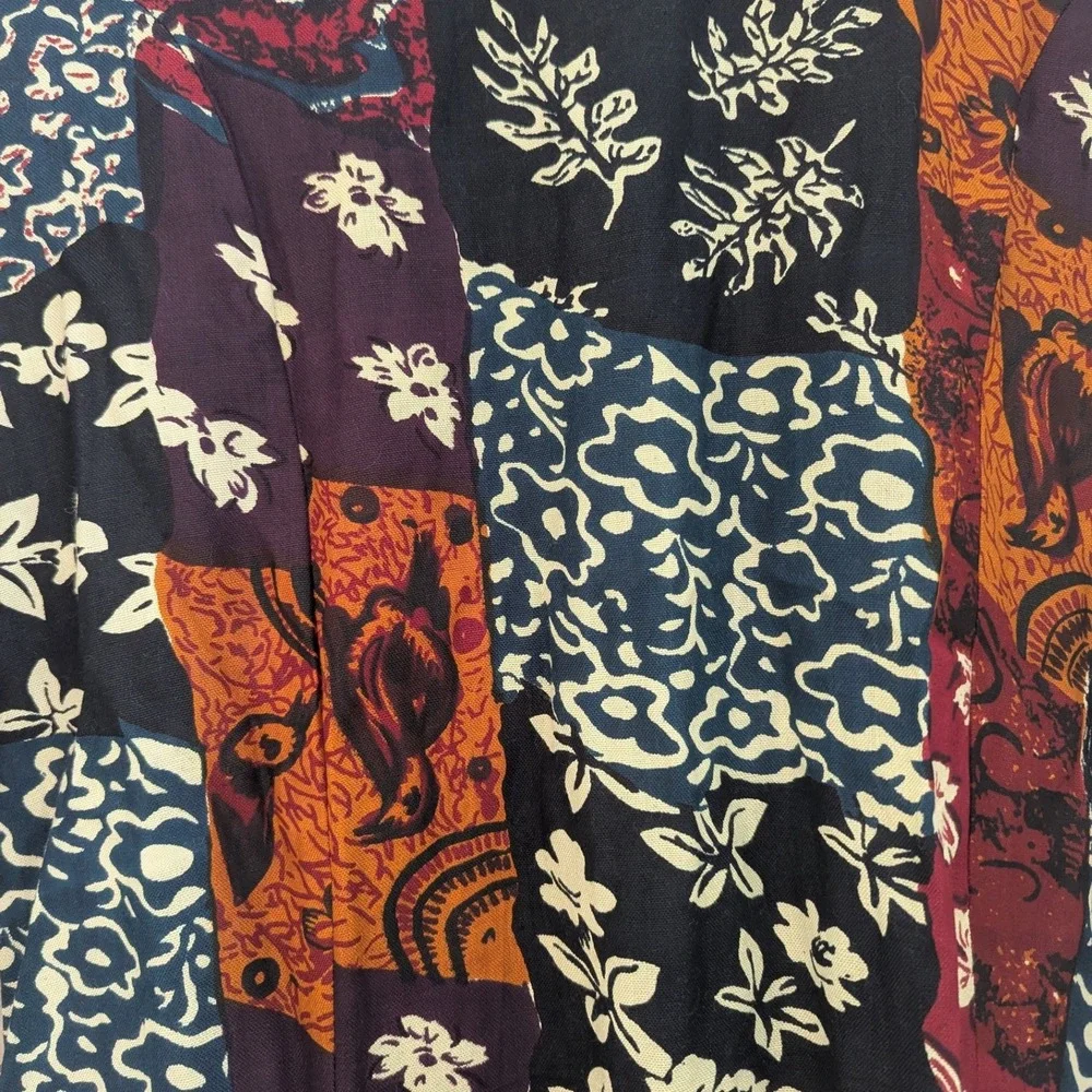 VTG 90's Fashion Force Patchwork Floral Midi Dress Long Sleeve‎ Womens Sz M Boho